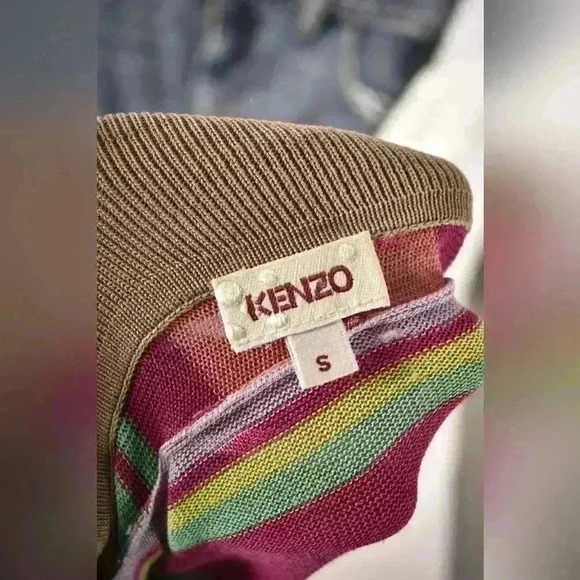 Y2K KENZO Pink Green Multicolour Stripe Silk  Knit Tie Frilly Cardigan Small - Picture 5 of 6